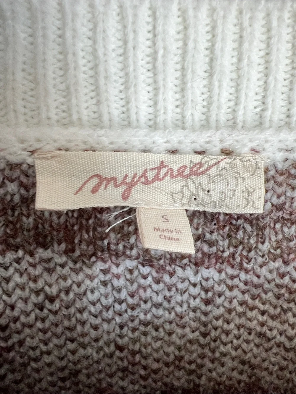Mystree | Cream Zebra-Stripe Crewneck Cozy Sweater Rust & Brown #120740 Sz S